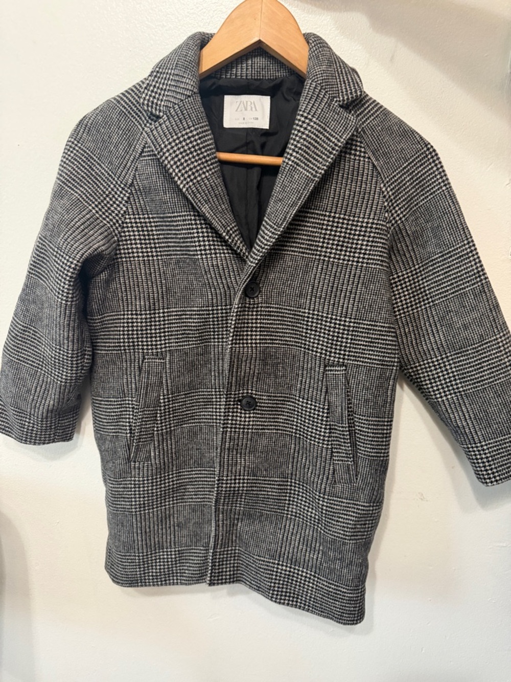 BOYS - Zara Black and Gray Plaid Overcoat